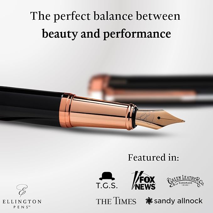 Ellington Pens Luxury Fountain Pen Set- Fountain Pens for Writing - Smooth Fine Nib - Includes Refillable Ink Converter, 3 Ink Cartridges [Black & Blue], Gift Box - Elegant Calligraphy