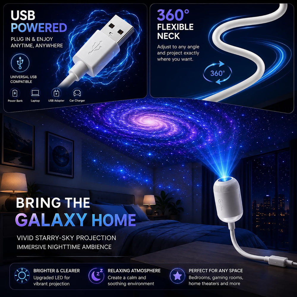 5D Holographic Galaxy Star Projector Night Light, Ocean Wave Ambient Light