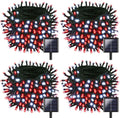 OZS 4 Pack 320LED Solar Christmas String Lights Outdoor, Waterproof 8 Modes Solar Tree Light, Green Wire Christmas Lights Outdoor for Garden, Party, Wedding, Christmas Decorations (Red&Cool White)