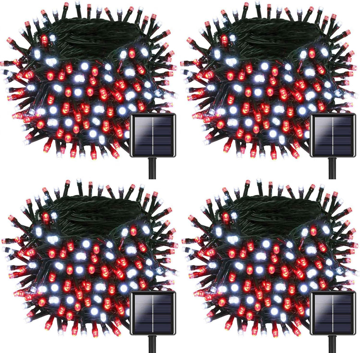 OZS 4 Pack 320LED Solar Christmas String Lights Outdoor, Waterproof 8 Modes Solar Tree Light, Green Wire Christmas Lights Outdoor for Garden, Party, Wedding, Christmas Decorations (Red&Cool White)