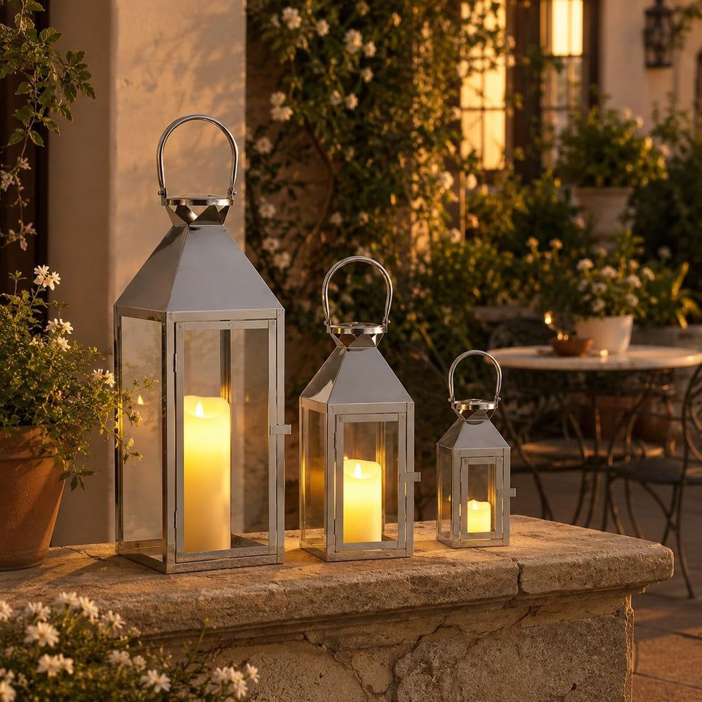 Elegant Candle Lantern Set with Tempered Glass- 3 Sizes (26", 19", ...