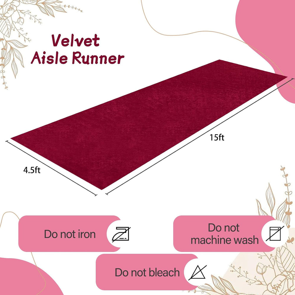 QueenDream Aisle Runner for Wedding Ceremony Burgundy Velvet Runner 4.5FT x 1...