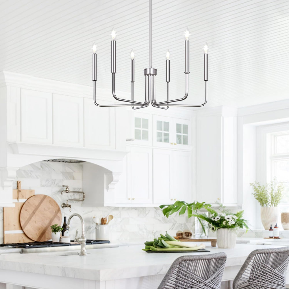 6-Light Farmhouse Chandelier for Dining Room Lighting Fixtures Hanging, Brush...