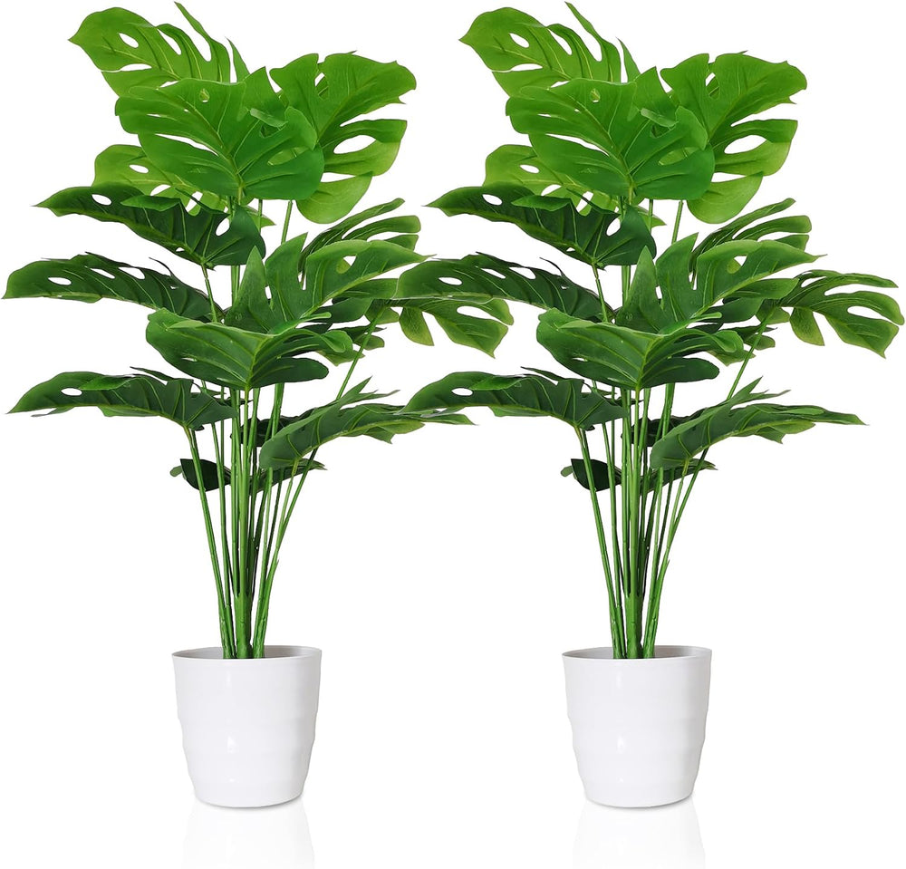 SAJANDAS Set of 2 Artificial Monstera Deliciosa Plants in Pots, Fake Tropical...