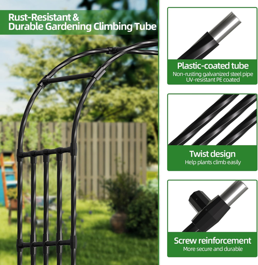 Extra Wide Garden Arch,114 x102.4in Sturdy Metal Arbor for Climbing Plants