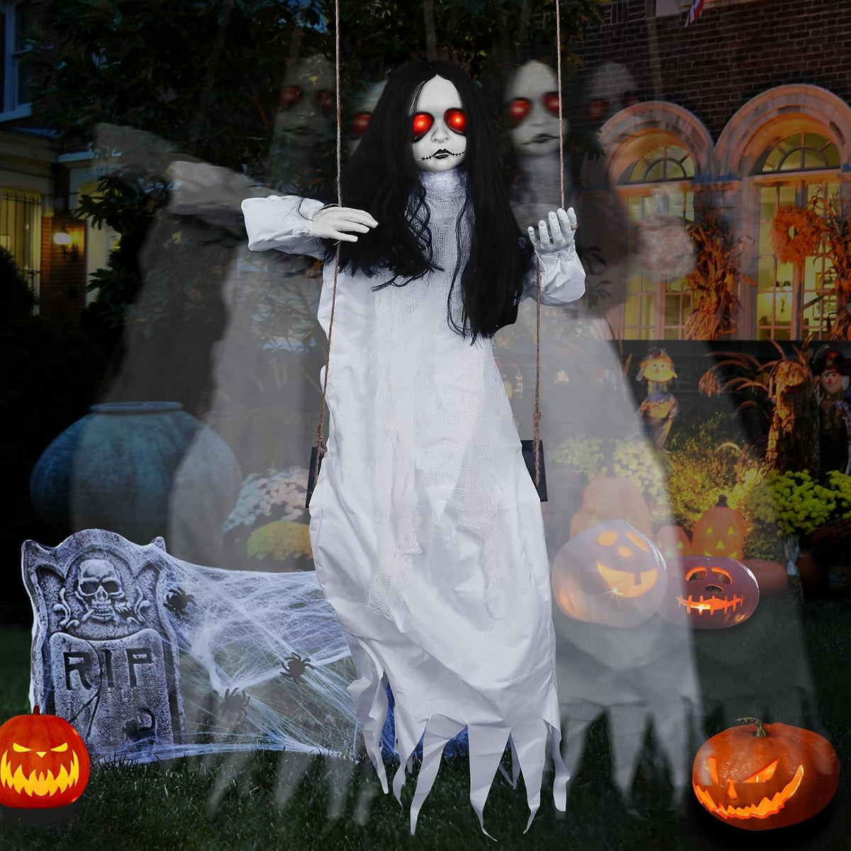 Scary Halloween Decorations Outdoor, 47" Hanging Swinging Girl Creepy Doll