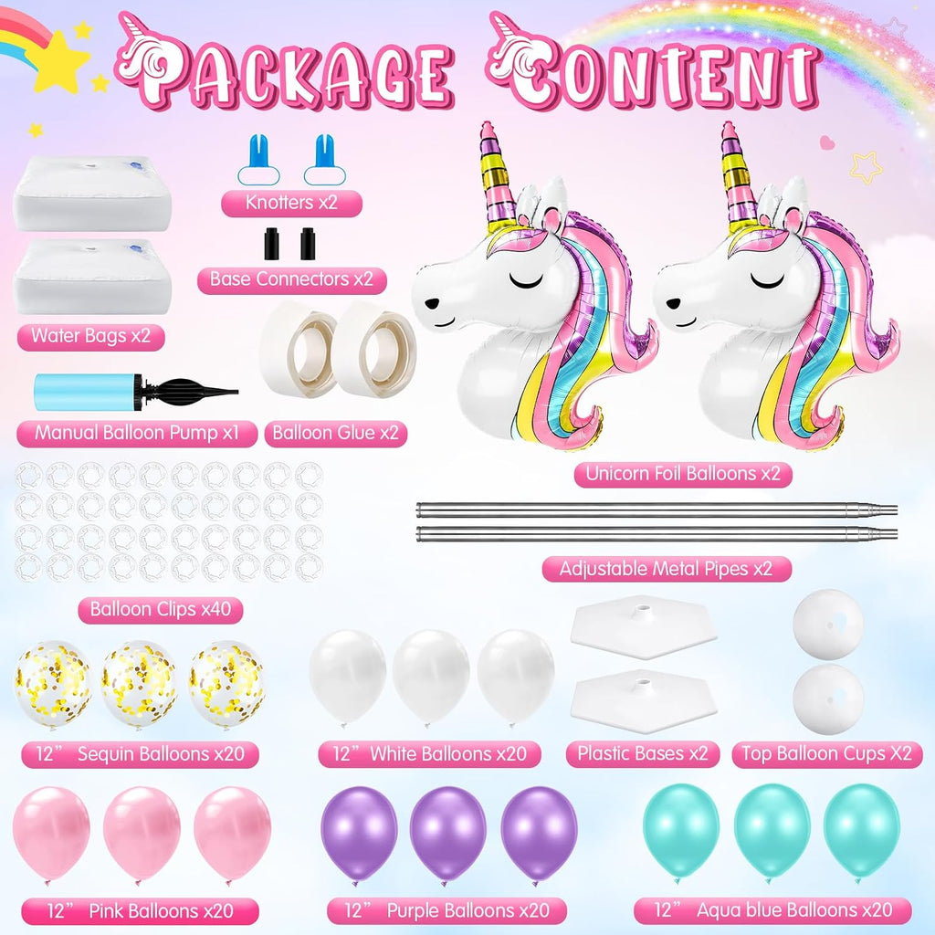 Kasyat 2 Sets Unicorn Balloon Column Stand Kit with 100 Latex Balloons