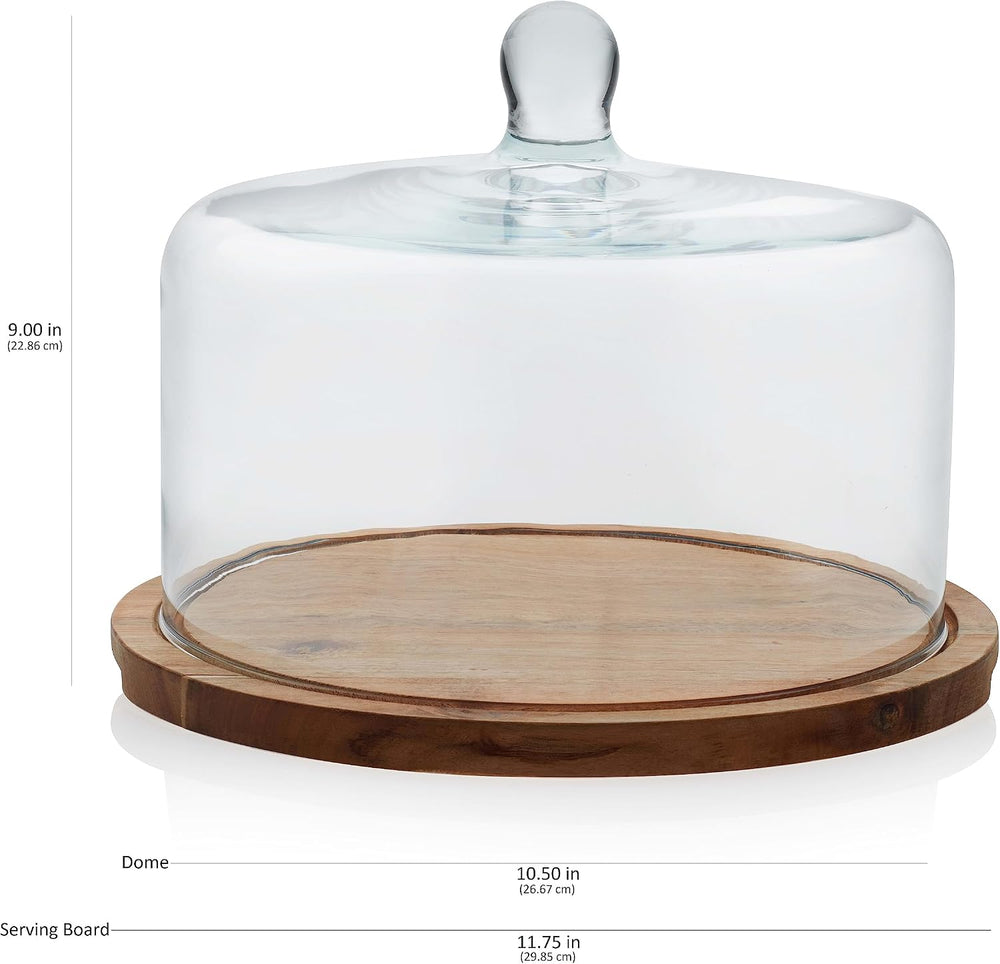 Libbey Acacia Wood Cake Stand with Lid, Ball Top Handle Cake Holder with Lid,...