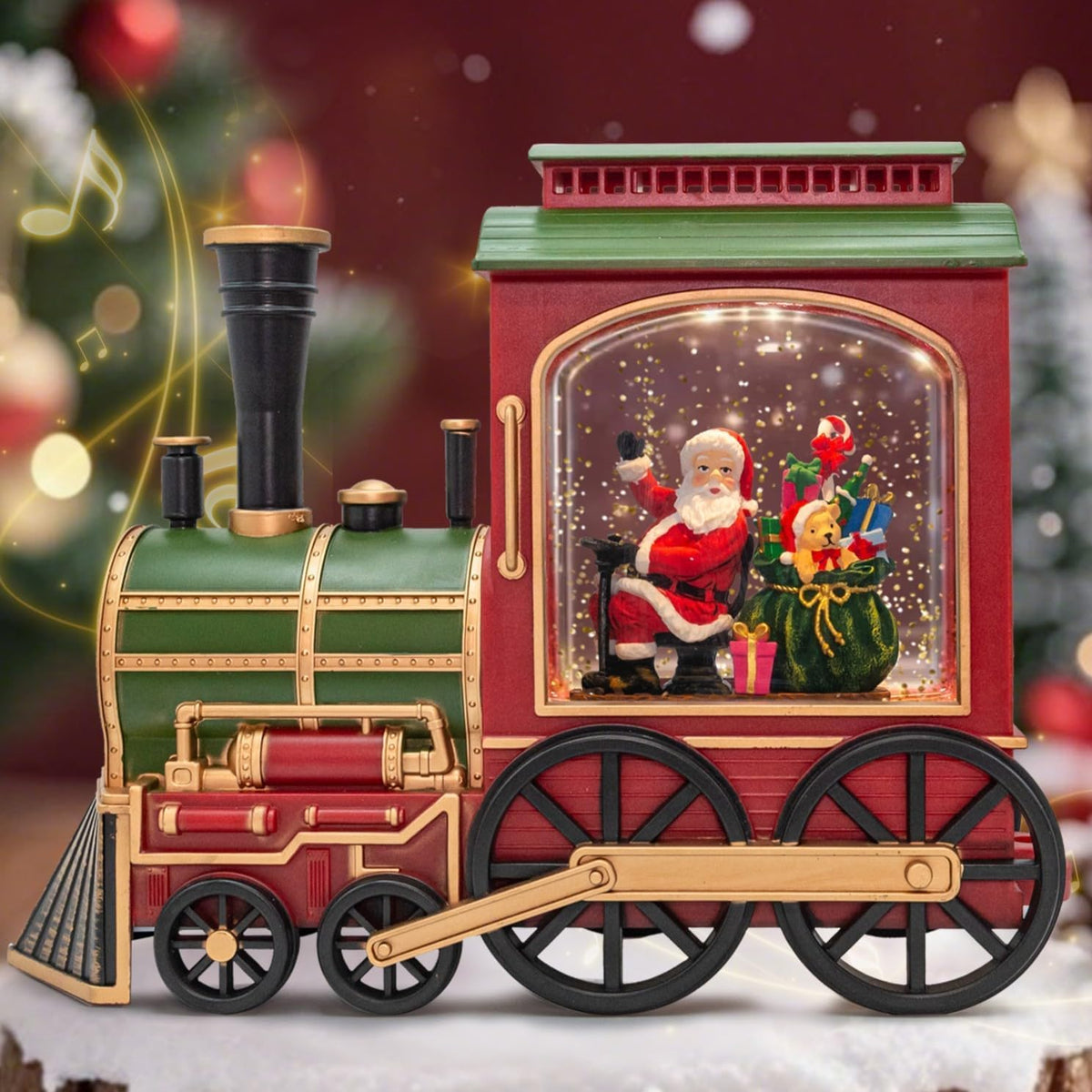 Extra Large Christmas Snow Globes Christmas Lantern, 10.24" Lighted Electric Snowglobes with 8 Songs 6H Timer Dual Power, Santa and Train Snowglobe Xmas Ornaments Snow Globe for Kids Adults Gifts