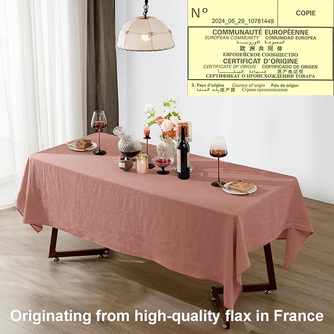 Talasily Linen Tablecloth 100% Pure Linen Table Cloth 60x120 Inches Rectangle Tablecloths Washable Cloths for Kitchen, Dining, Buffet Parties, Holidays, Picnic, Weddings and Restaurants-Muddy Pink