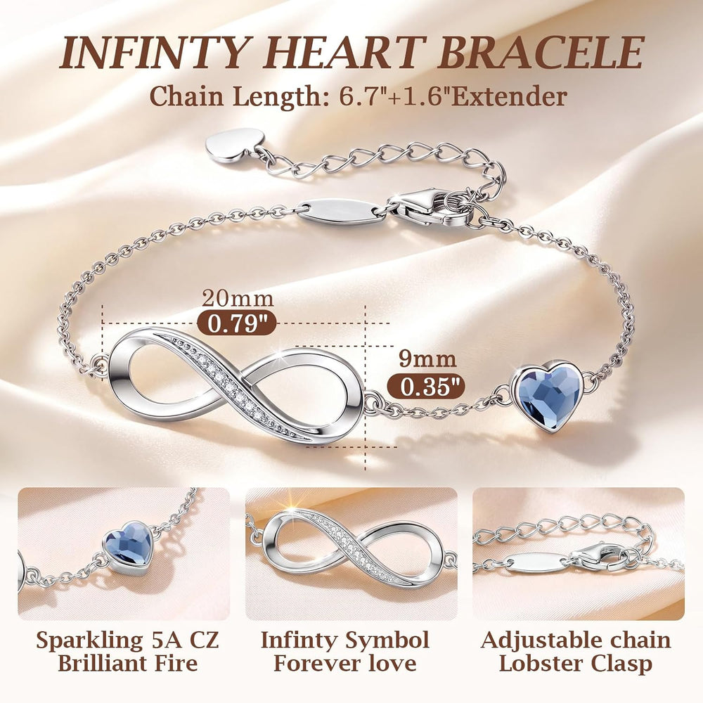 CDE 925 Sterling Silver Infinity Birthstone Bracelet Jewelry Gift for Women