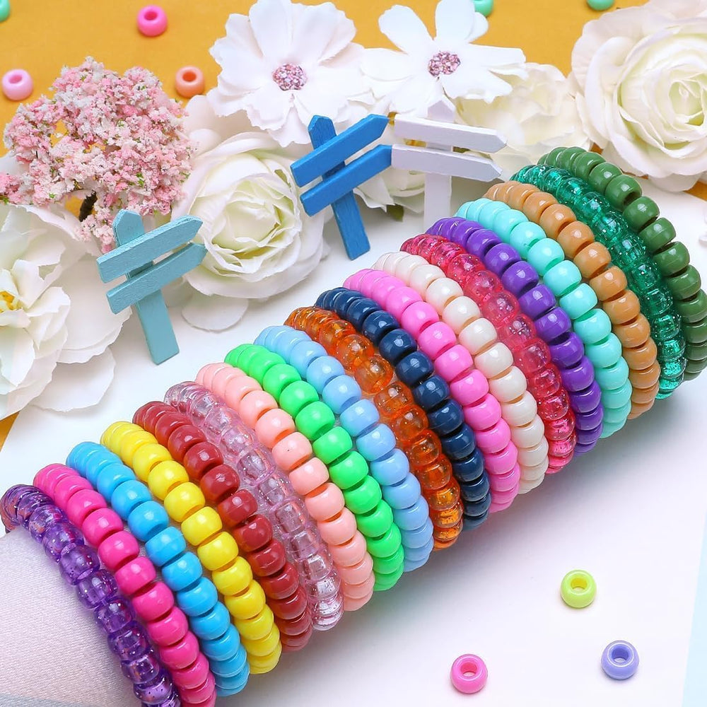 Pony Beads Bulk, 12000+ pcs Plastic Assorted Bead for Bracelets Creating Craf...