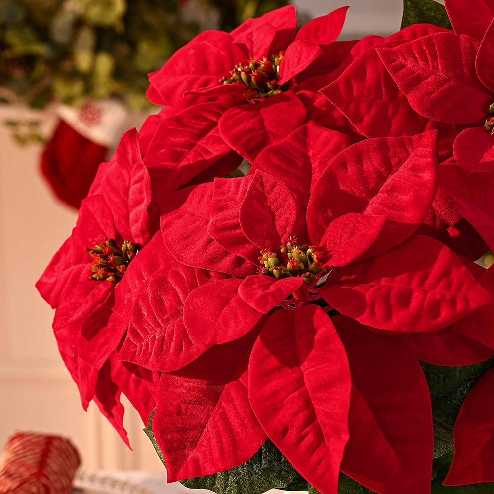 21.3 in Poinsettia Flowers Artificial, 2 Packs Long Stem Velvet Poinsettias