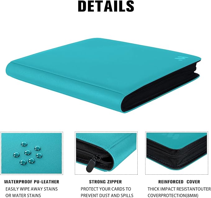 Premium 1000+ Pockets Card Binder,16 Pockets Trading Card Binder Ringless Side Loading Trading Card Album Folder for TCG -Teal