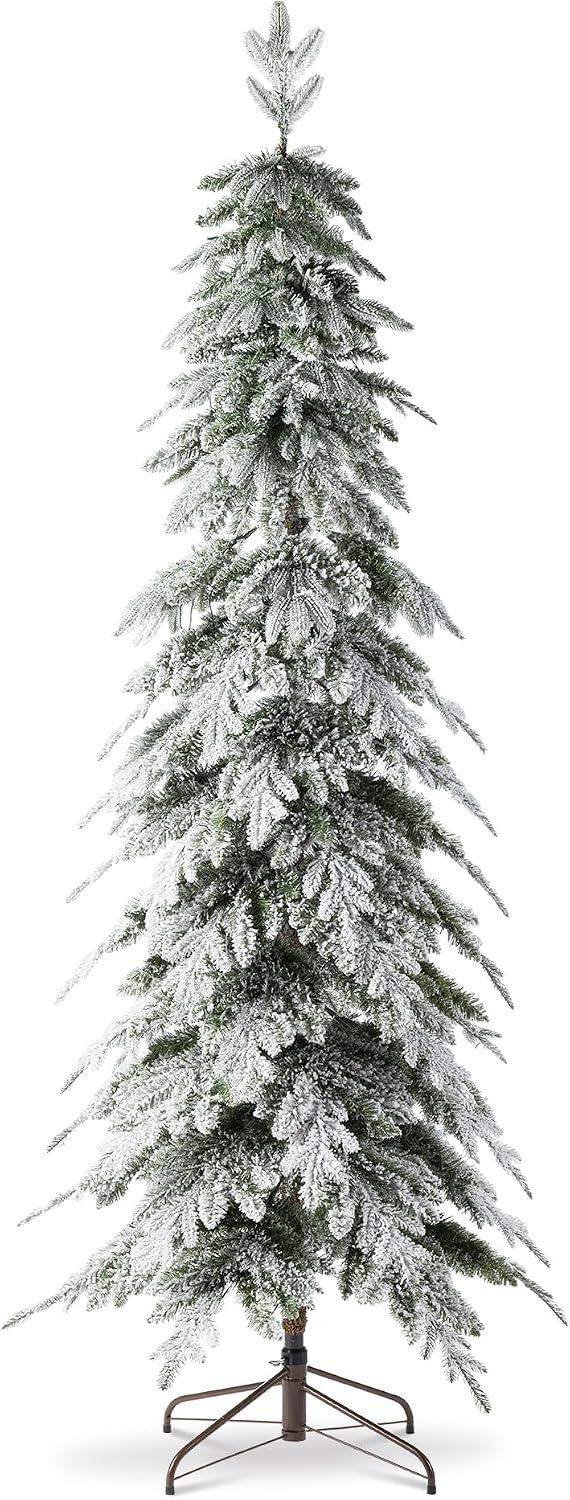Glitzhome 7.5ft Prelit Flocked Pencil Spruce Artificial Christmas Tree