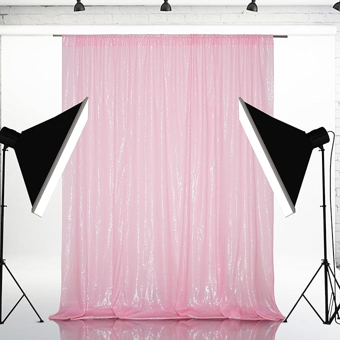 Eternal Beauty Pink Sequin Backdrop, 10x10 Ft Glitter Background Curtains for Shimmer Photography Party Wedding Birthday Back Drop Decor