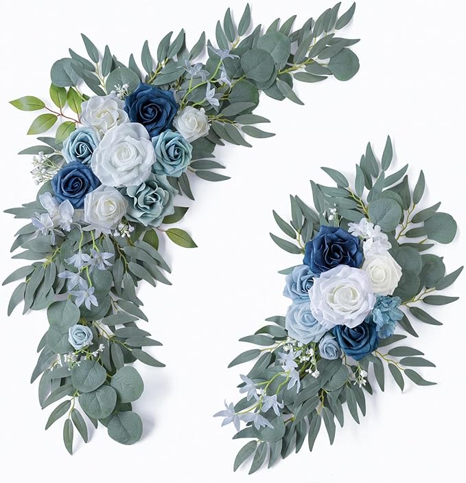 ponatia Wedding Arch Flowers (Pack of 2), Artificial Dusty Blue Flowers & Welcome Signs Decorations for Wedding Ceremony Reception