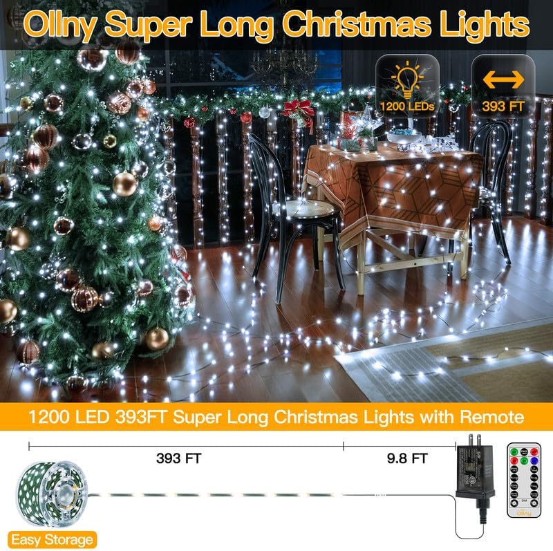 ollny christmas lights outdoor, 393ft 1200 led ip67 shown in use