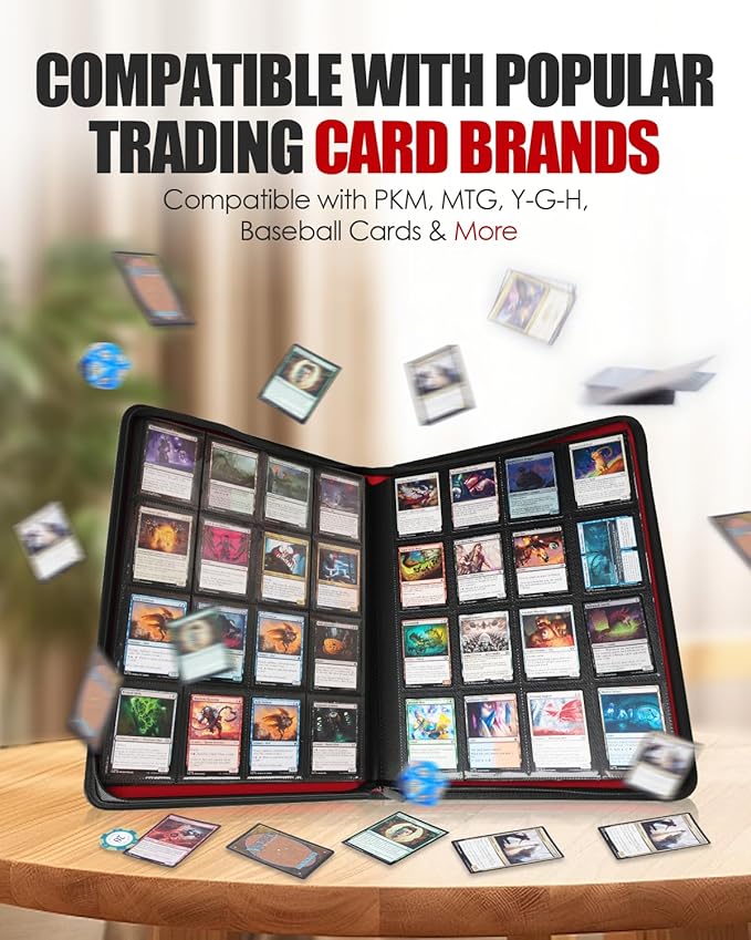 16-Pocket Card Binder - Card Binder Holds 832 Cards with Durable PU Leather & Side Loading for Baseball, Sport, MTG, TCG, PKM, Game Cards, Regular Cards Binder Double Sided Pocket Collector Album