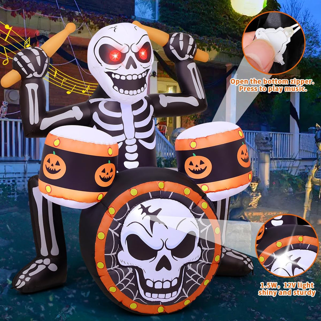 comin 5 ft halloween inflatable rock skeleton with shown in use