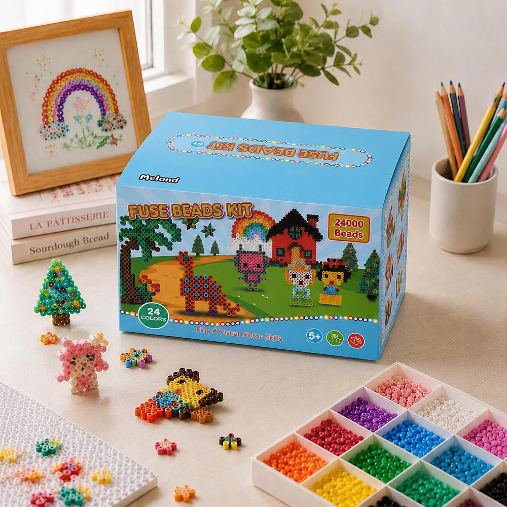 Meland Fuse Beads Kit, 5MM 24000 Beads in 24 Colors,Craft Gift for Age 5-12