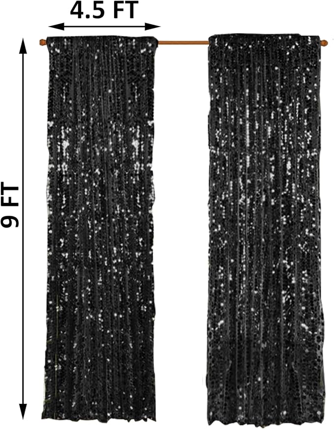18MM Black Big Sequin Payatte Backdrop Curtains 4.5FTX9FT 2 Panels-Black Drapes Curtains for Thanksgiving Christmas Home Party Supplies