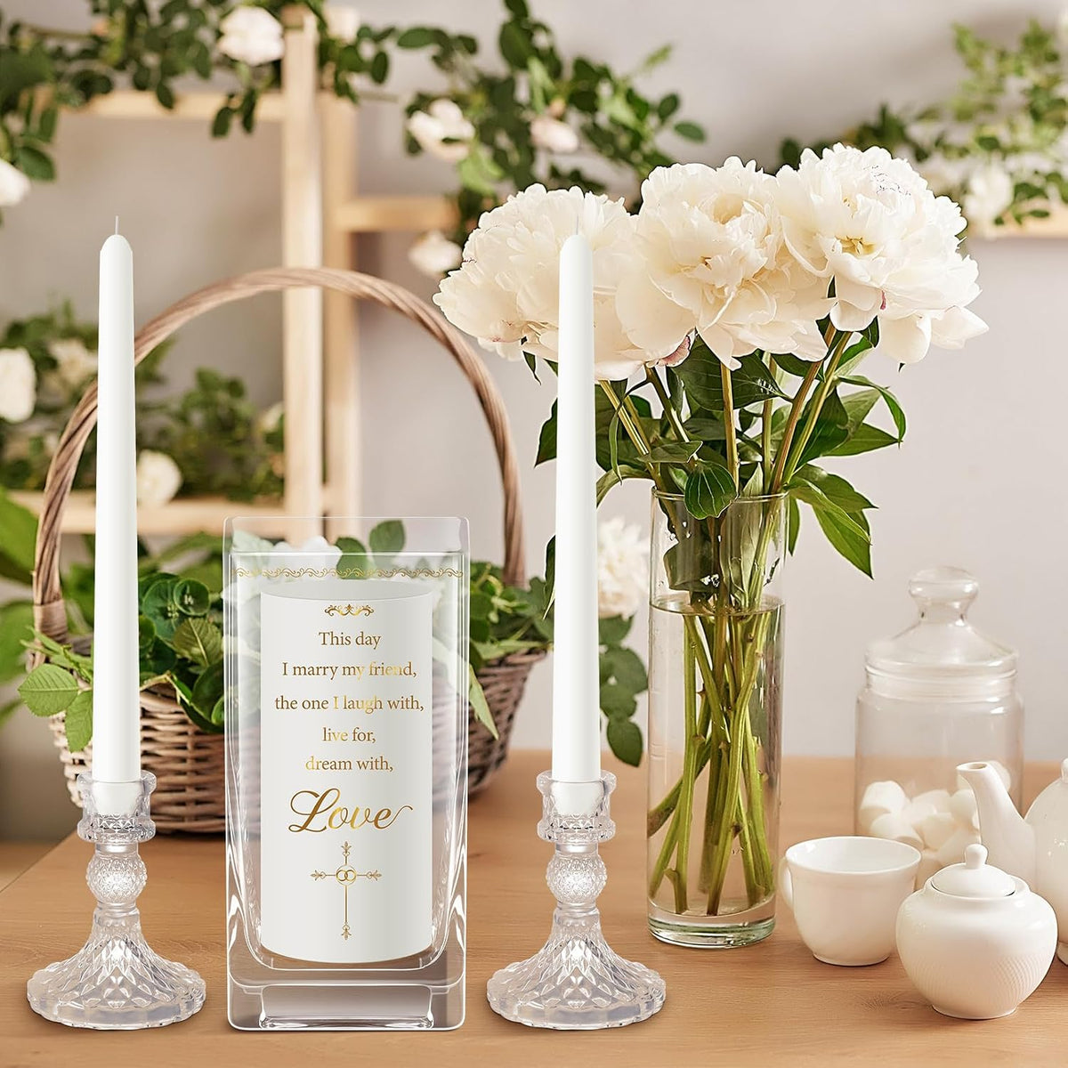 FoldTier Unity Candles with Holder for Wedding Ceremony Set 1 6" Pillar 2 9.8'' Taper Candles 3 Candlestick for Religious Formal Events Church(Cross) (3 Pcs)