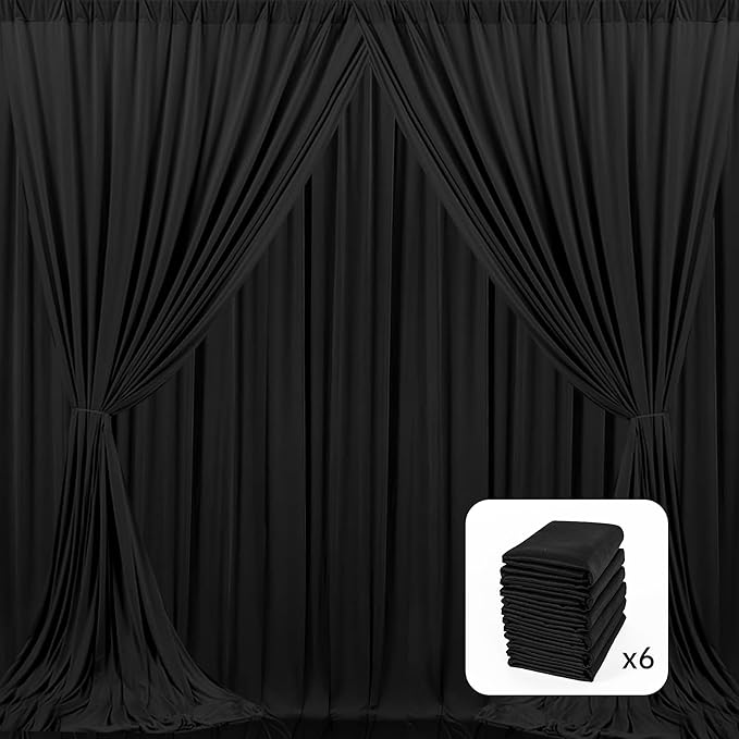 MEETSKY 6 Panels Black Backdrop Curtain for Party Wedding Ceremony 30ftx 10ft Photo Curtains Backdrop Drapes Fabric Backdrop Curtain Rod Pocket Decoration Birthday Party for Boys Men, 5ft x 10ft x 6P