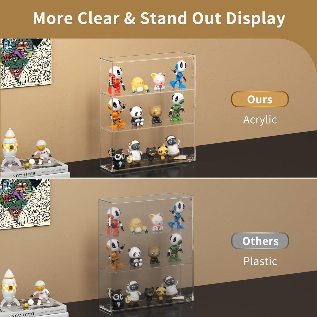 NIUBEE Acrylic Display Case for Figures, Dustproof Clear Wall Mount/Desktop