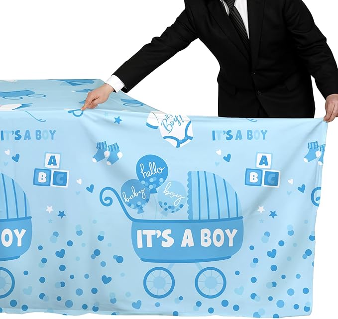 Gatherfun Baby Boy Shower Party Supplies: 2-Pack It’s A Boy Decorations,Disposable Plastic Tablecloth, Ideal Table Cover for Baby Shower Decorations Boy