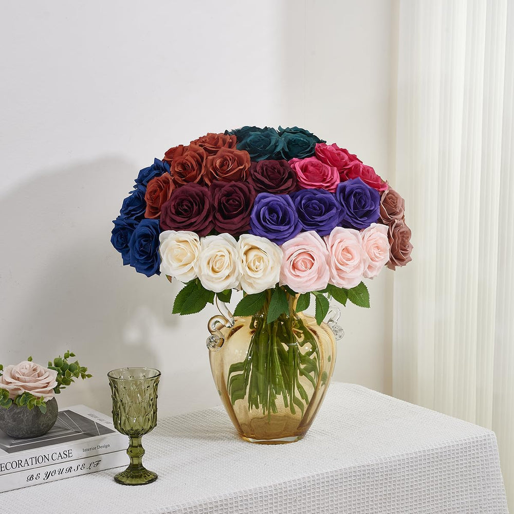 50pcs Burnt Orange Roses Artificial Flowers Bulk,Fake Roses Silk Flower with ...