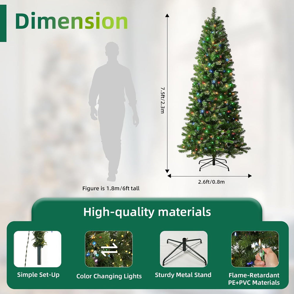 7.5ft Pre-Lit Slim Christmas Tree Douglas Fir with 350 Dual Color Lights