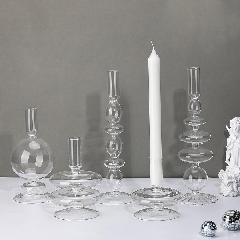 Rtteri 5 Pcs Glass Candlestick Holders Colorful Glass Taper Candle Stand Groo...