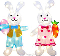 2 Pcs Outdoor Easter Decorations Lighted Bunny with 60 LEDs Warm White Lights, Easy Assembly 2D Easter Decor for Outdoor, Garden, Lawn, Patio
