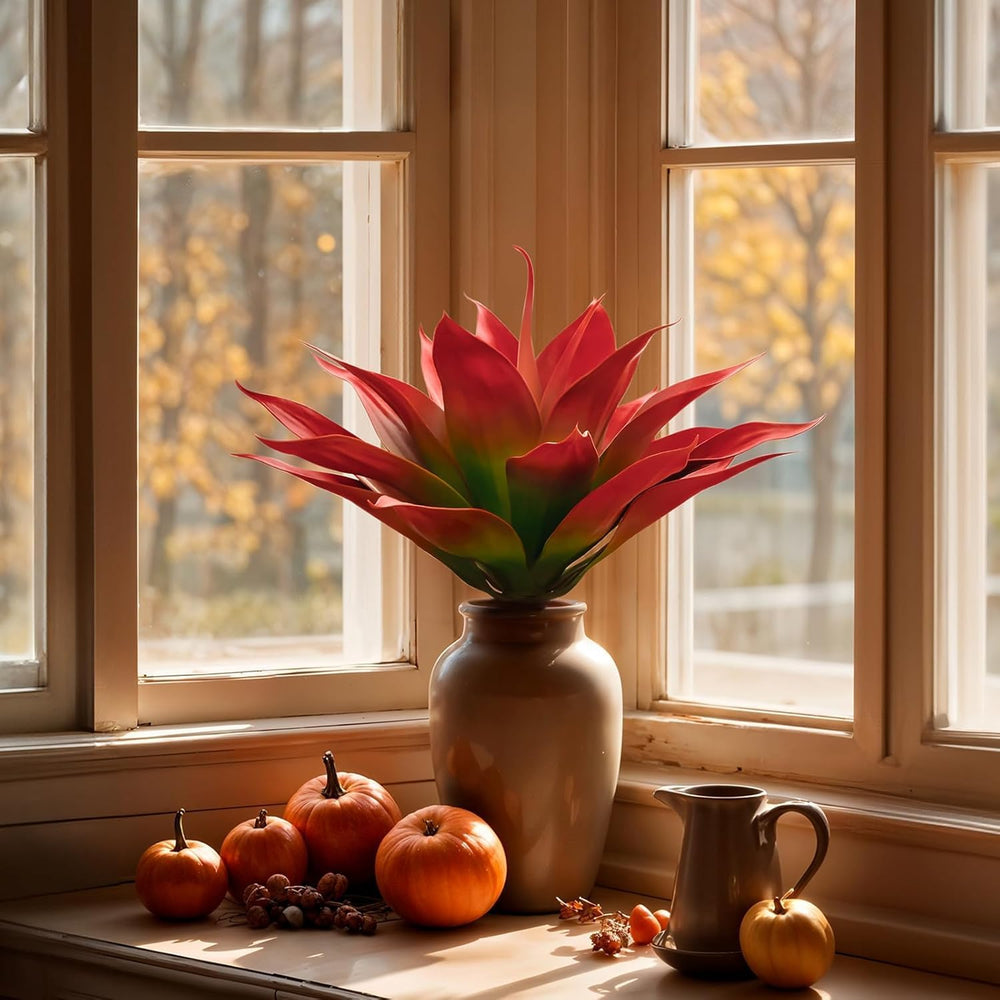 Velener Fall Fake Agave Artificial Plant, Red Fake Succulents Plant for Room ...