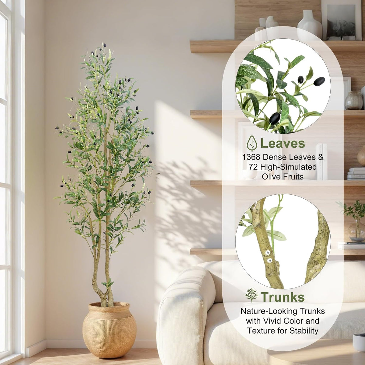 hzxgcp 6ft artificial olive tree indoor, fake olive, side view