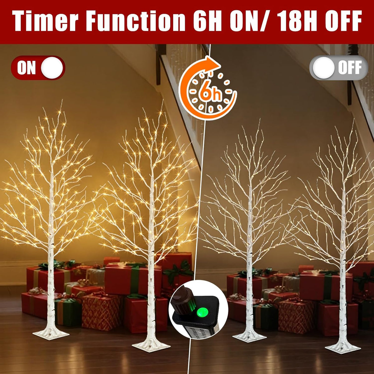 PABIPABI Birch Tree with LED Lights, 6ft Lighted Christmas Trees Outdoor