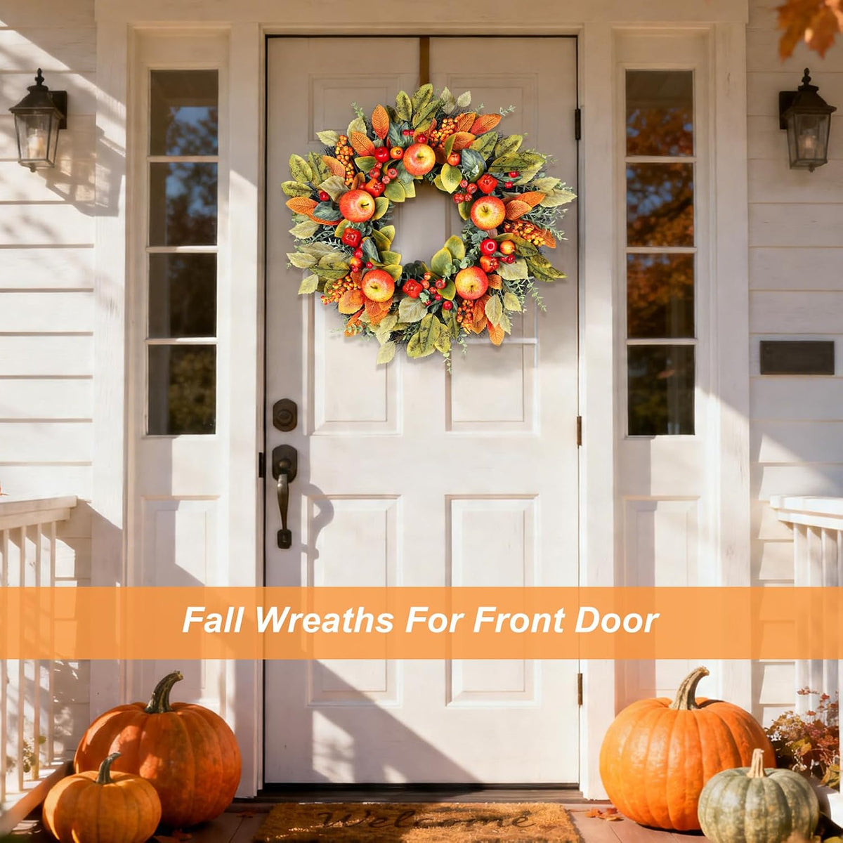 Fall Wreaths for Front Door 26 Inch Autumn Rustic Harvest Apple Wreath