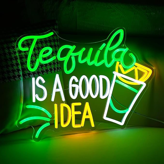 Tequila Is A good Idea Neon Sign LED Tequila Light Up Sign for Wall Decor Dimmable USB Tequila Neon Light Signs for Beer Bar Home Party Music Festival Man Cave Restaurant