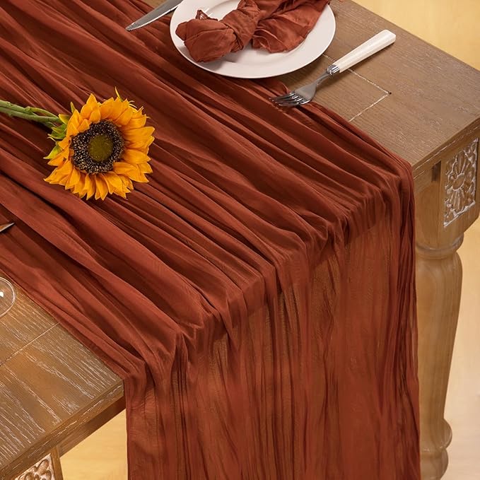 Terracotta Cheesecloth Table Runner 12 Pack Fall Burnt Orange Cheese Cloth Table Runners 120 Inches Rust Thanksgiving Fall Table Decorations for Friendsgiving Wedding Bridal Baby Shower Party