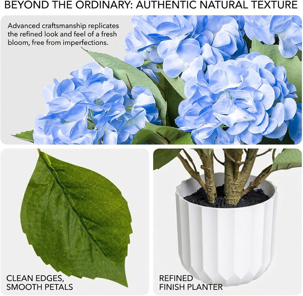 Hydrangea Artificial Flowers, 2 Pack 30in Blue Potted Plants, UV Resistant