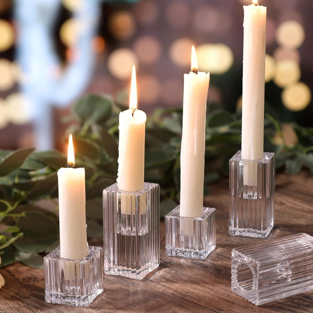 LETINE 12pcs Vertical Stripe Glass Candlestick Holders - Chic Taper Candle St...