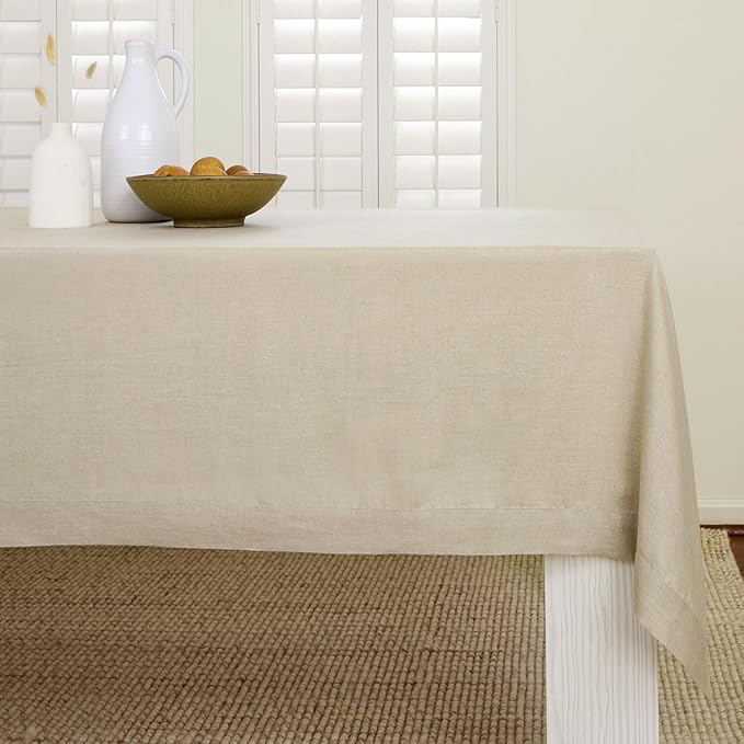Solino Home Linen Natural Tablecloth 60 x 108 Inch - 100% Pure Linen Rectangular Tablecloth - Machine Washable Table Cloth for Fall, Autumn, Thanksgiving, Christmas, Holiday - Fete