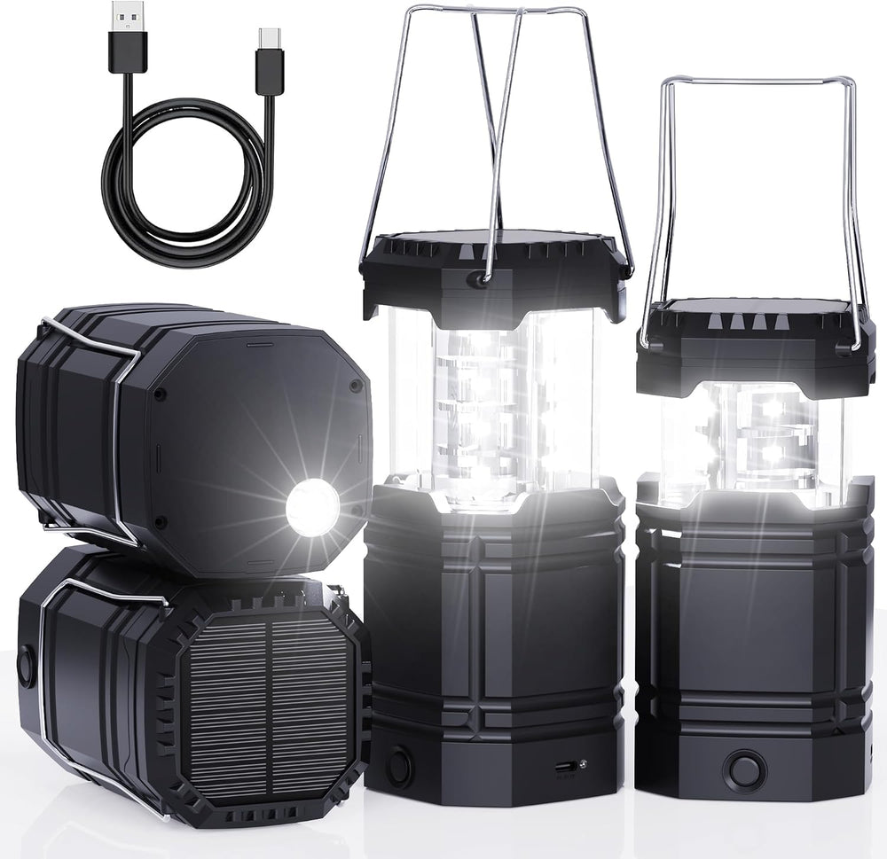4 Pack Rechargeable Emergency Lanterns for Power Outages, USB-C & Solar B...