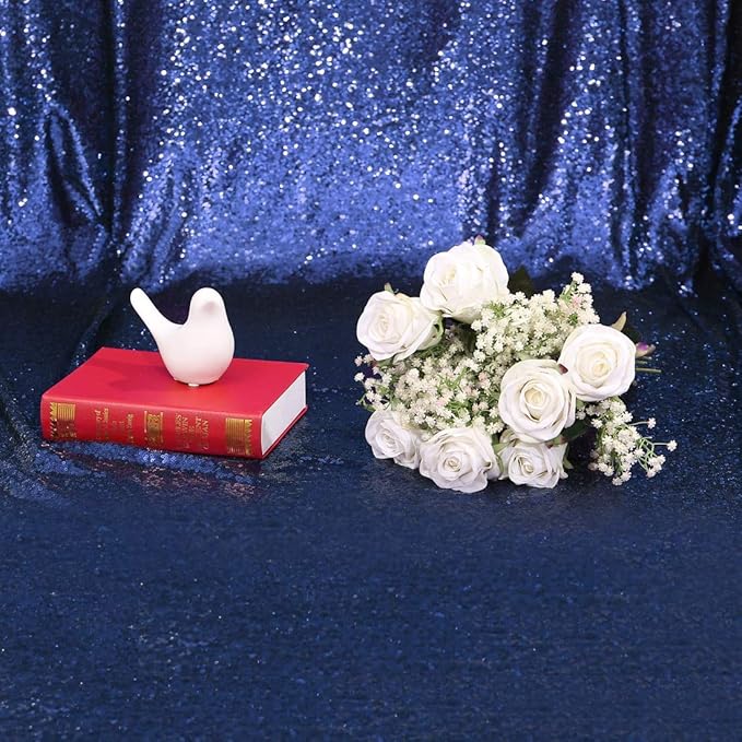 Eternal Beauty Navy Blue Sequin Backdrop, 6x8 Ft Glitter Background Curtains for Shimmer Photography Party Wedding Birthday Independence Day Back Drop Decor