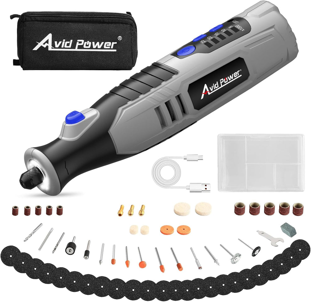 AVID POWER 8V Cordless Rotary Tool 5 Speeds Dog Nail Grinder 4 LED Lights