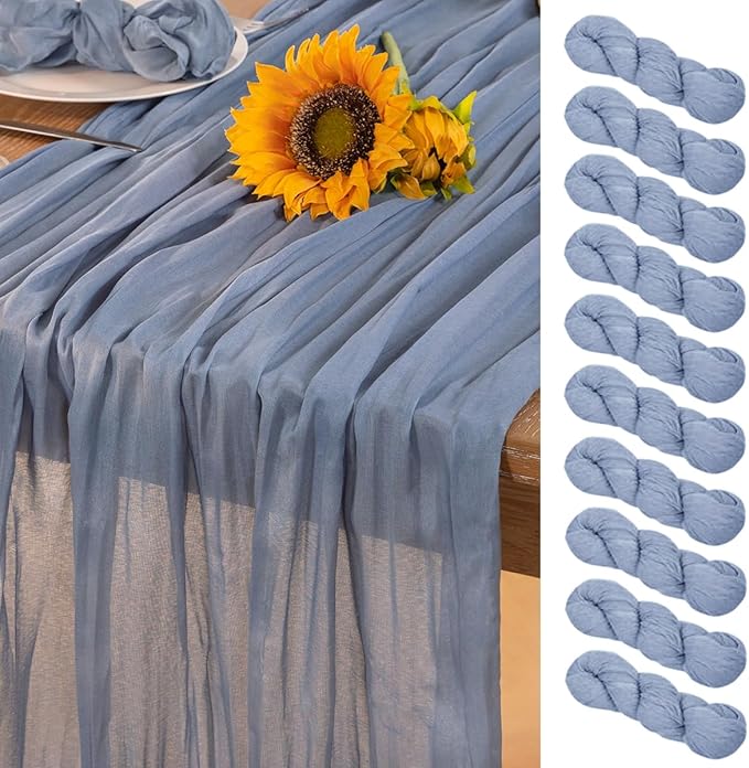 Dusty Blue Cheesecloth Table Runner 10 Pack Fall Table Runners Boho Gauze 120 Inches Blue Cheese Cloth Fall Table Decorations for Thanksgiving Marine Weddings Bridal Baby Shower Party