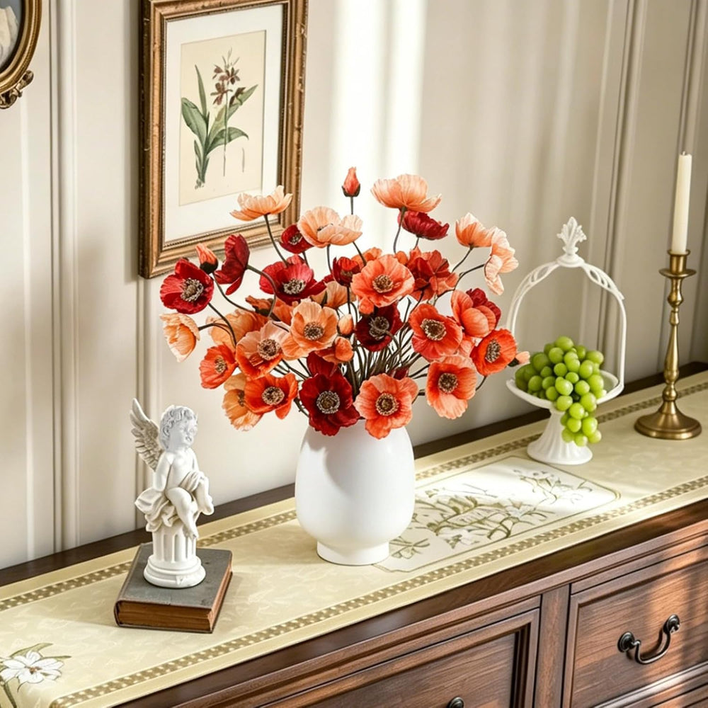 Artificial Poppy Flowers, 6 Bundles Faux Poppies for Vase Decor