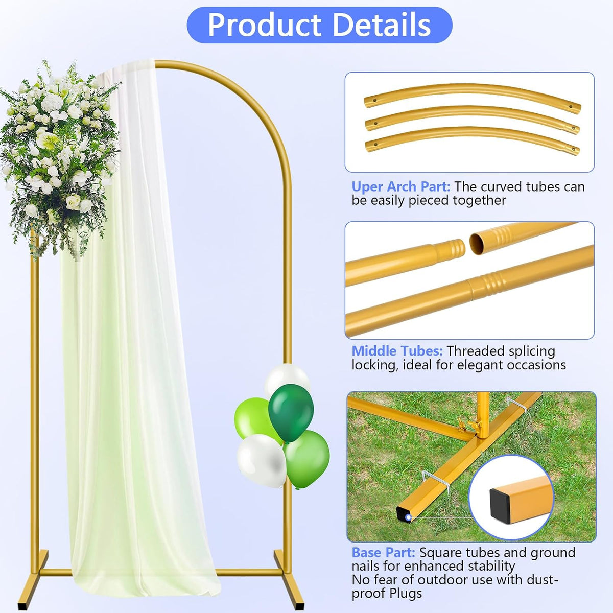 HEMMOTOP Metal Arch Backdrop Stand and Cover Set, White, 7.2 ft