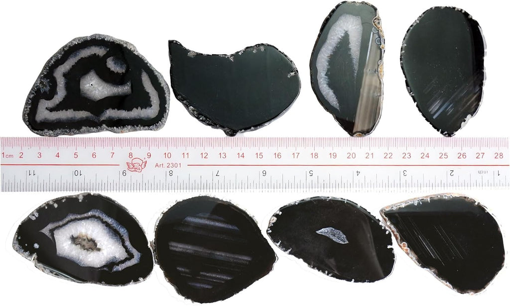 black agate slices for table place cards | showing dimensions